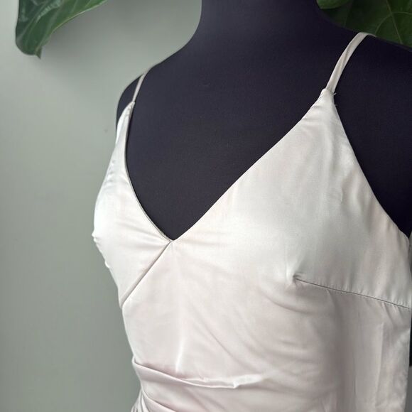 Chi Chi London Satin Evening Dress 'Varsha' in Pale Neutral Champagne - Picture 3 of 14